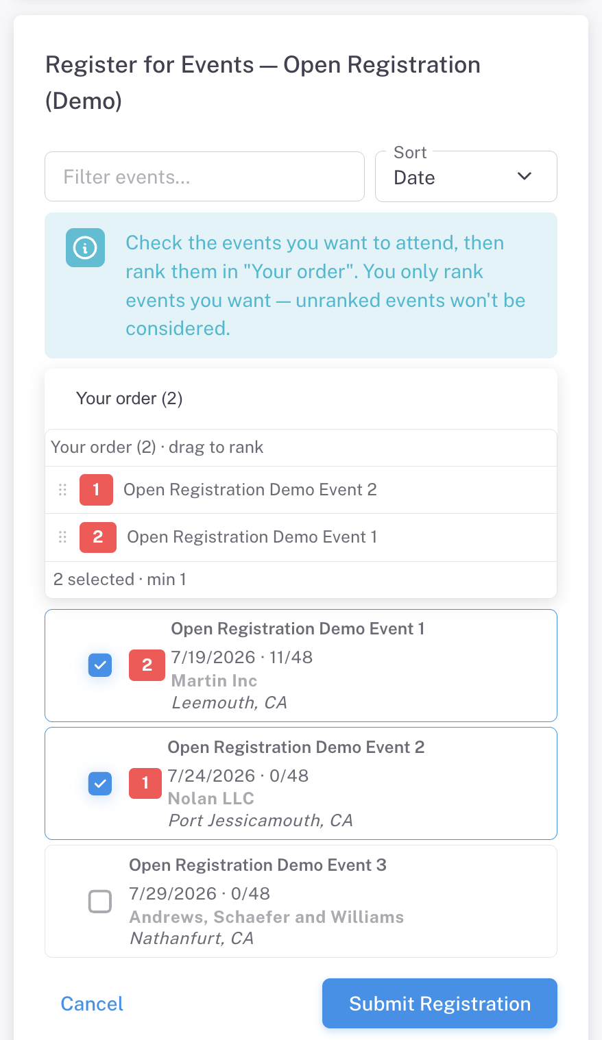 The registration flow on a mobile-width screen